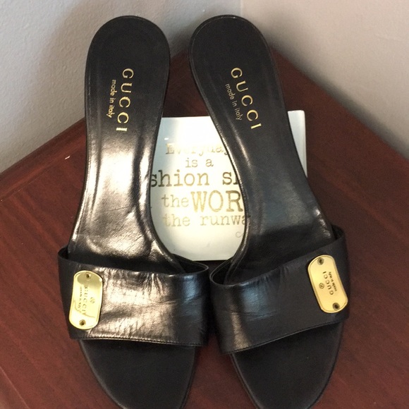 GUCCI black slippers. Size: 8 1/2B - - Picture 1 of 7